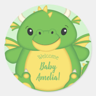 Sticker Rond Baby shower de dragon vert