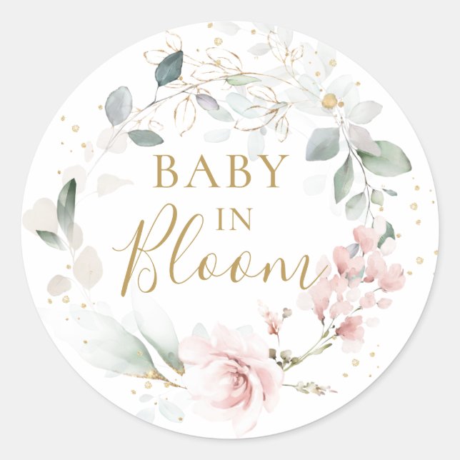 Sticker Rond Baby shower de feuillage rose Rose Rose (Devant)