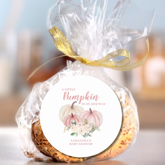 Sticker Rond Baby shower de fille Citrouille rose (Créateur téléchargé)