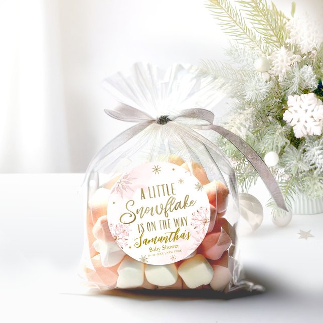 Sticker Rond Baby shower de fille Pink Gold Snowflake (Créateur téléchargé)