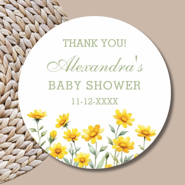 Sticker Rond Baby shower de Fleur sauvage de Merci de Boho jaun (Créateur téléchargé)