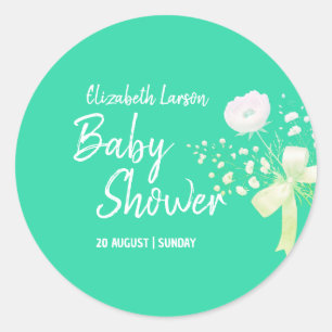 Sticker Rond Baby shower de fleurs sauvages couleur verte douce