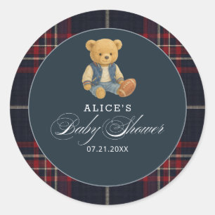 Sticker Rond Baby shower de football de Preppy Bear