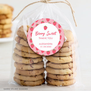 Sticker Rond Baby shower de fraise rose Favoriser