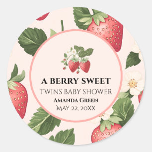 Sticker Rond Baby shower de fraises sucrées TWINS Berry