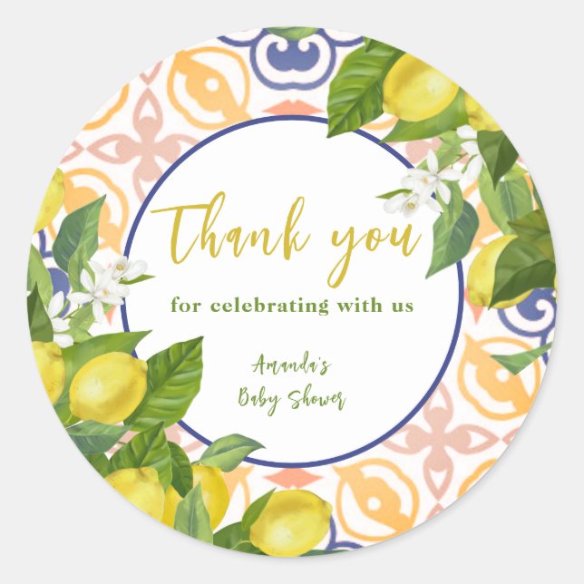 Sticker Rond Baby shower de Fruit jaune citron méditerranéen (Devant)