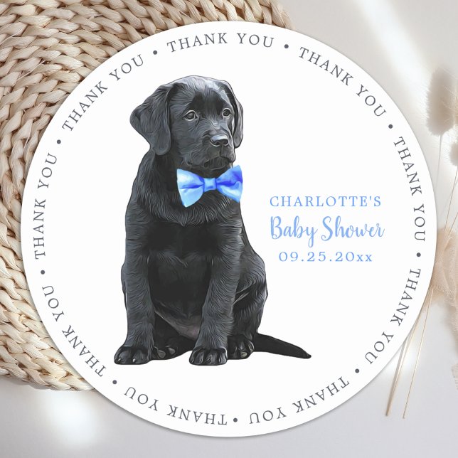 Sticker Rond Baby shower de garçon bleu chien de chiot du Labra (Créateur téléchargé)