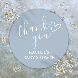 Sticker Rond Baby shower de garçon bleu Dusty Script Merci de c