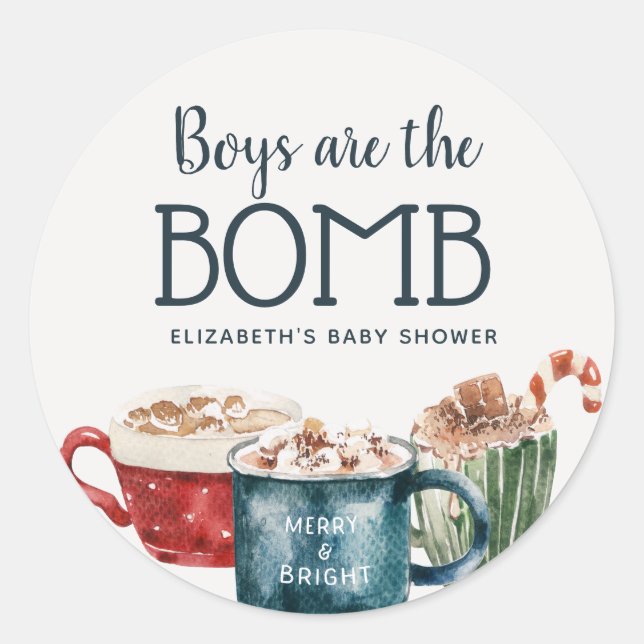 Sticker Rond Baby shower de garçon de bombe à chocolat chaud (Devant)