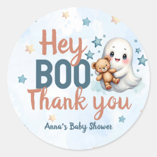 Sticker Rond Baby shower de garçon Halloween Ghost Merci person