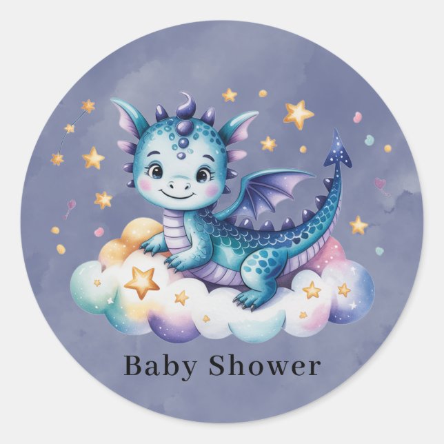 Sticker Rond Baby shower de garçon Little Star Dragon (Devant)