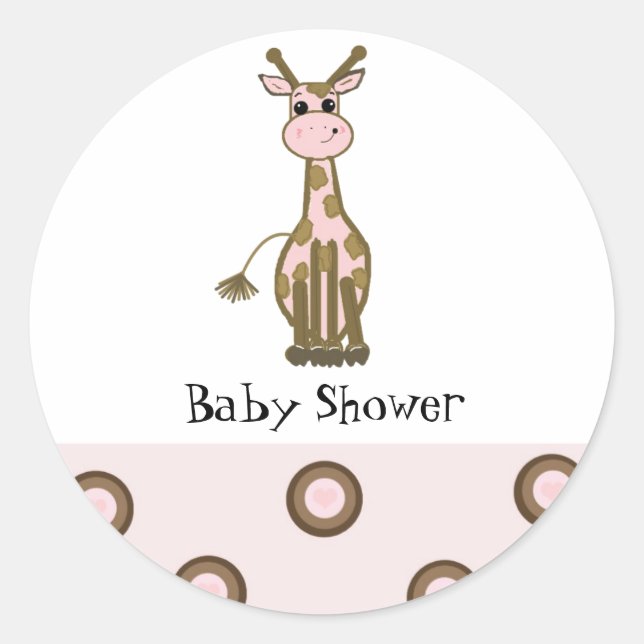 Sticker Rond Baby shower de girafe rose et Brown (Devant)
