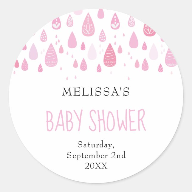 Sticker Rond Baby shower de gouttes de pluie rose bébé (Devant)