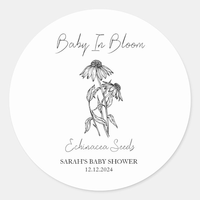 Sticker Rond Baby shower de graines de bébé en fleurs l'échinac (Devant)