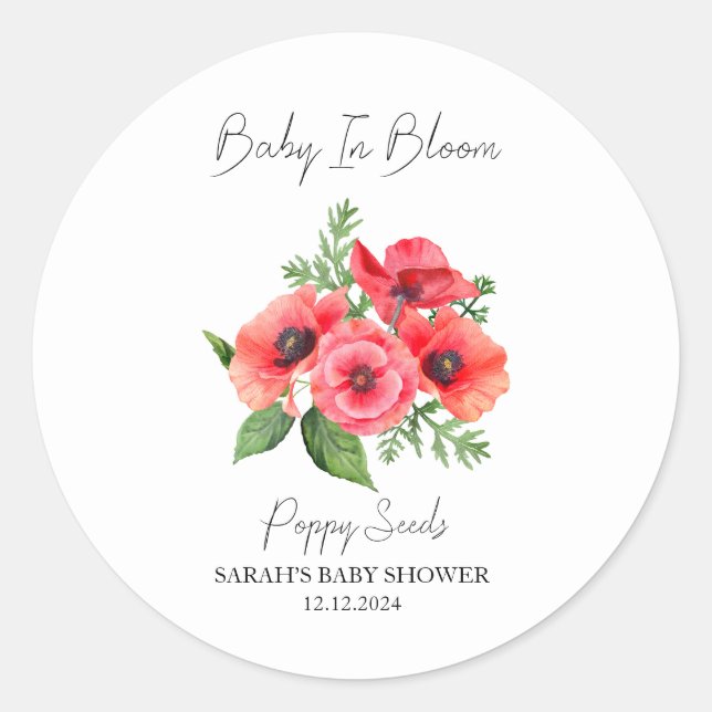 Sticker Rond Baby shower de graines de pavot Bloom l (Devant)