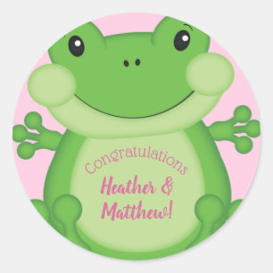 Sticker Rond Baby shower de grenouille rose