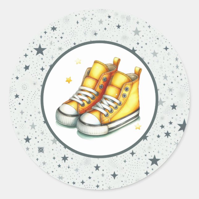 Sticker Rond Baby shower de haut-de-haut bébé jaune (Devant)