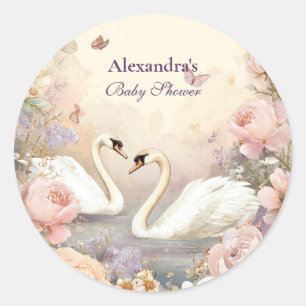 Sticker Rond Baby shower de jardin du lac Swan