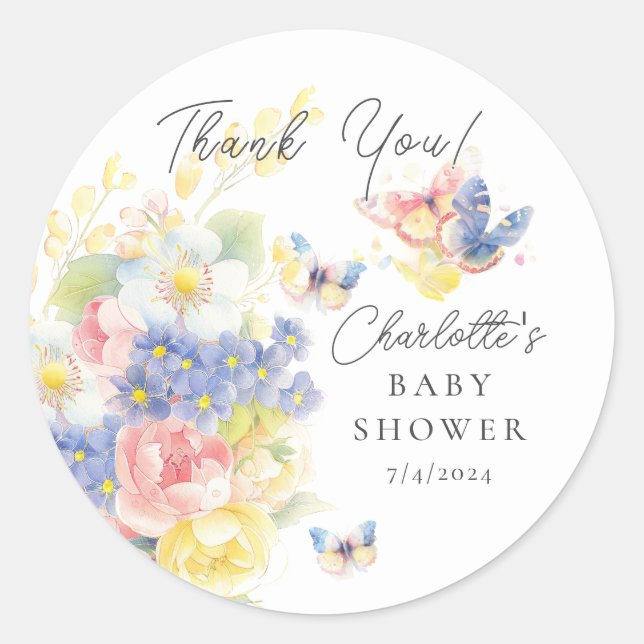 Sticker Rond Baby shower de jardin papillon (Devant)