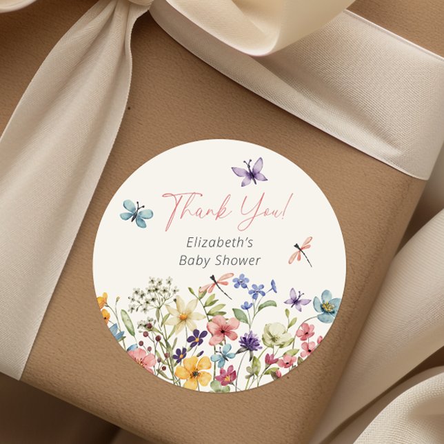 Sticker Rond Baby shower de jardin papillon fleur sauvage (Créateur téléchargé)