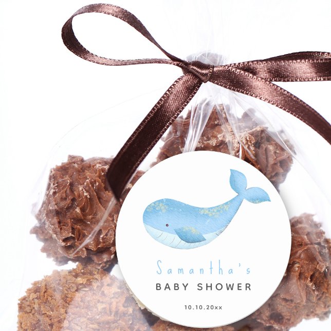 Sticker Rond Baby shower de la baleine d'aquarelle (Créateur téléchargé)