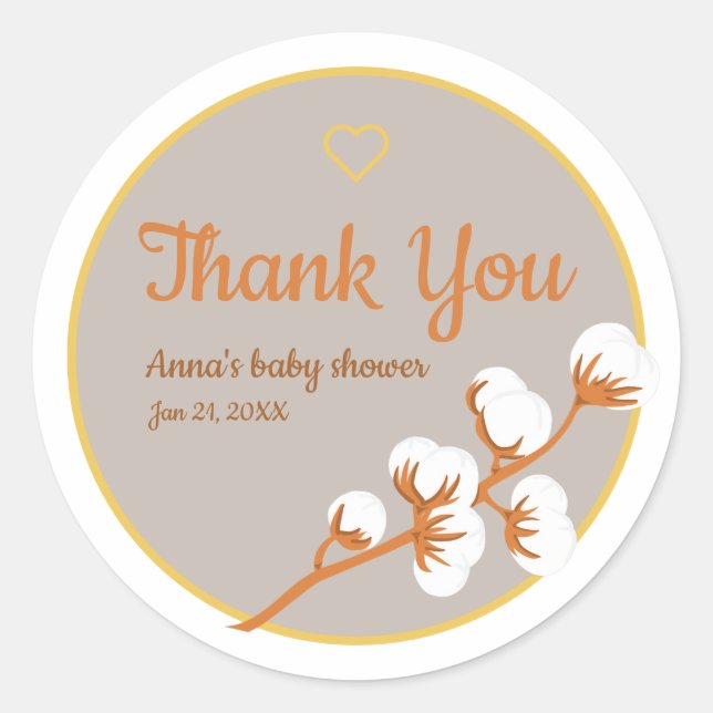Sticker Rond Baby shower de la branche de coton (Devant)