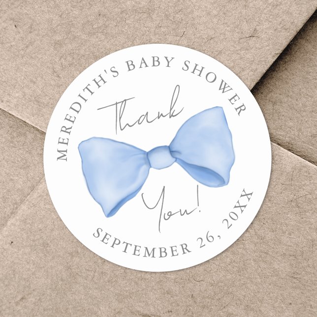 Sticker Rond Baby shower de la ceinture bleue (Blue Bow Baby Shower Classic Round Sticker )