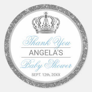 Sticker Rond Baby shower de la couronne Merci bleu