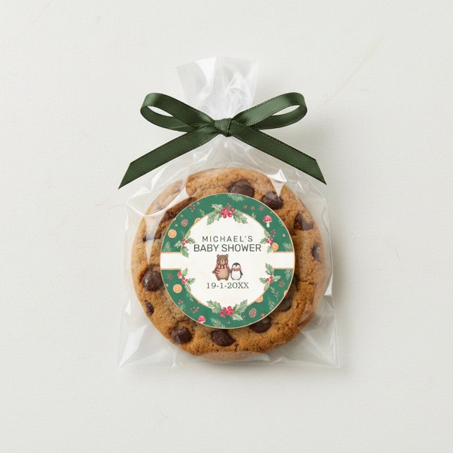 Sticker Rond Baby Shower de la Forêt d'Hiver (Créateur téléchargé)