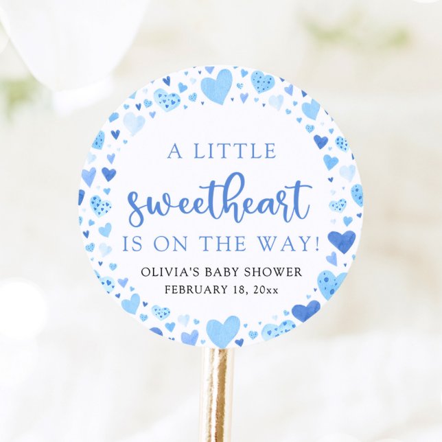 Sticker Rond Baby shower de la Saint Valentin Blue Little Sweet (Créateur téléchargé)