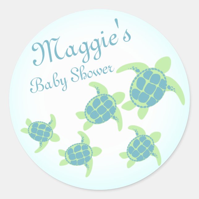 Sticker Rond Baby shower de la tortue de mer (Devant)
