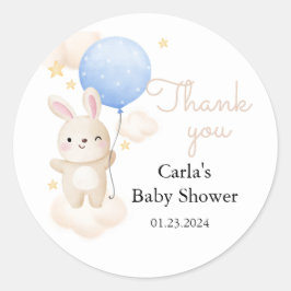 Sticker Rond Baby shower de lapin mignon bleu garçon