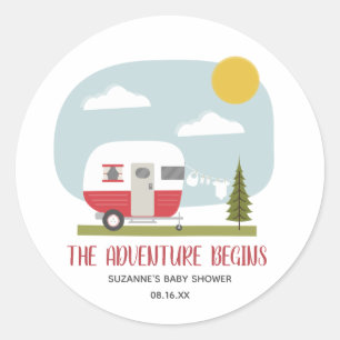 Sticker Rond Baby shower de l'aventurier rouge
