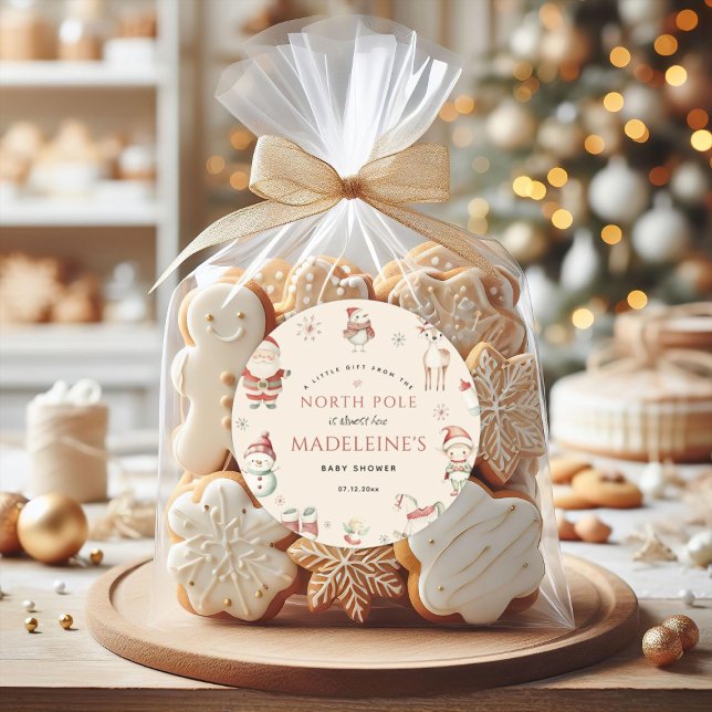 Sticker Rond Baby shower de livraison d'Express de Noël du Pôle (North Pole Christmas Express Delivery Baby Shower Classic Round Sticker)