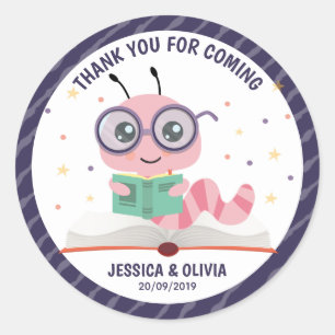 Sticker Rond Baby shower de livre Pink Bookworm
