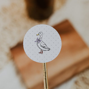 Sticker Rond Baby Shower de l'oie aux pois violets vintage