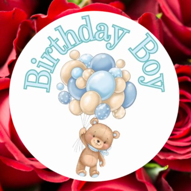 Sticker Rond Baby shower de l'ours de garçon d'anniversaire (Celebrate your baby shower with our adorable Birthday Boy Bear stickers)