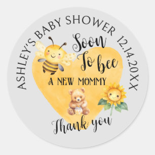 Sticker Rond Baby shower de l'ours de miel de maman à bee