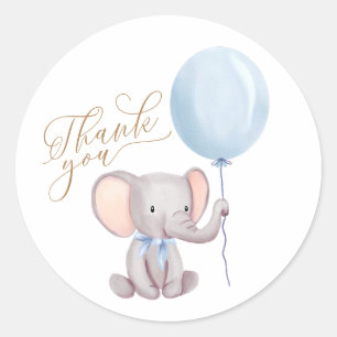 Sticker Rond Baby shower de Merci bleu éléphant