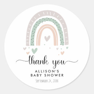Sticker Rond Baby shower de Merci Boho Rainbow Sage