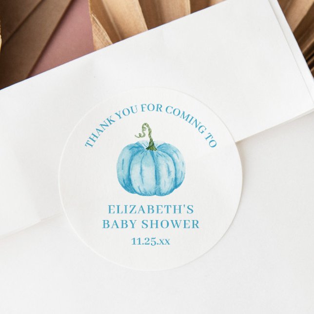 Sticker Rond Baby shower de Merci Citrouille bleu (Créateur téléchargé)