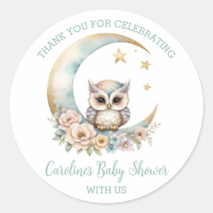 Sticker Rond Baby shower de Merci de Chouette Aquarelle Cute