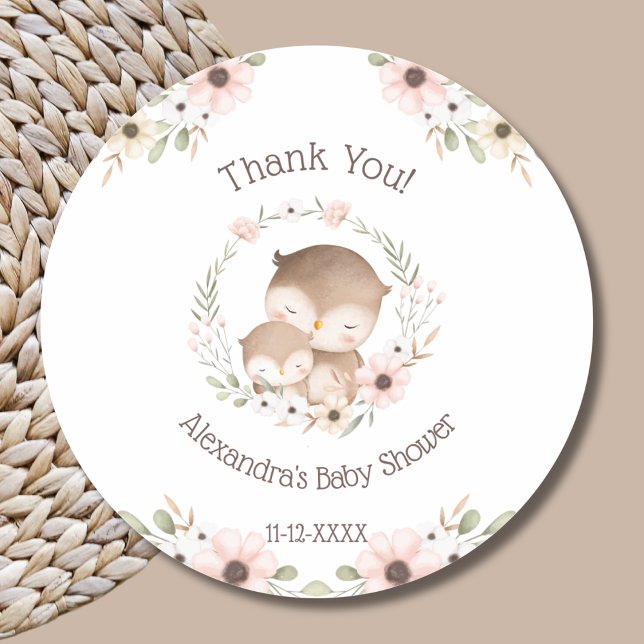 Sticker Rond Baby shower de Merci de  de Chouette rose (Créateur téléchargé)