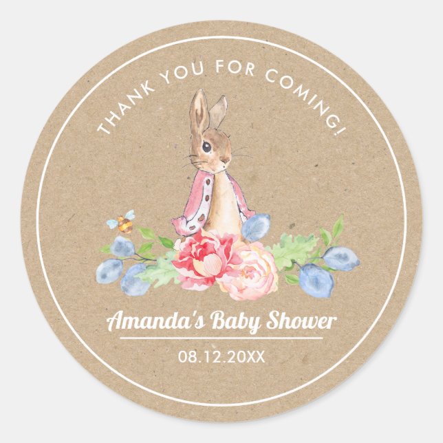 Sticker Rond Baby shower de Merci de lapin doux (Devant)