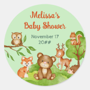 Sticker Rond Baby shower de Merci des animaux des bois