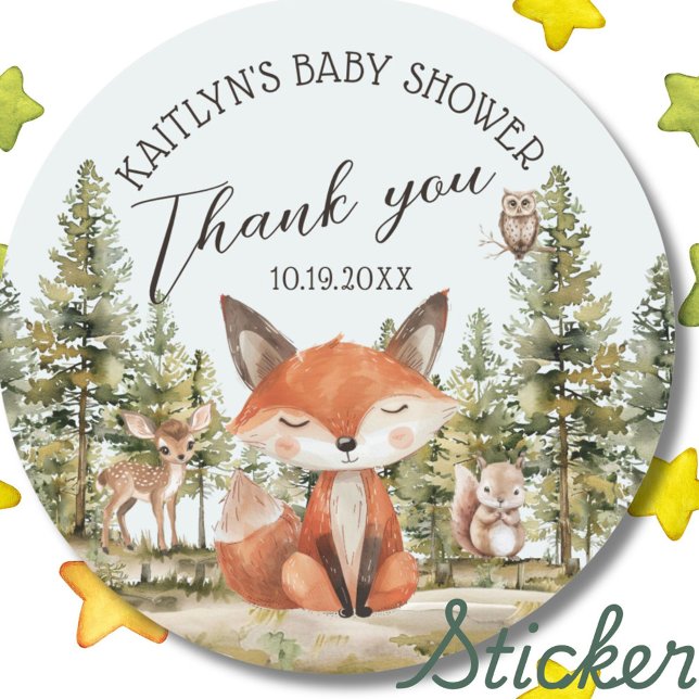 Sticker Rond Baby shower de Merci des animaux des bois (Créateur téléchargé)