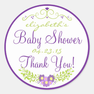 Sticker Rond Baby shower de Merci Floral violet
