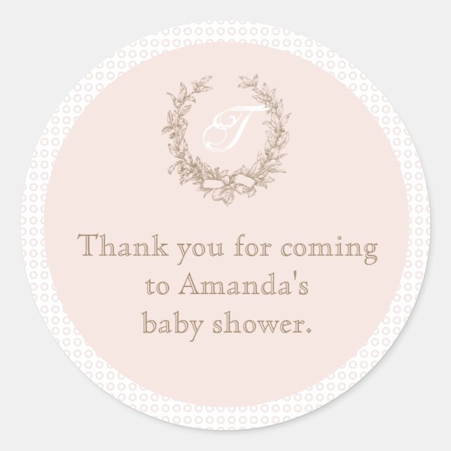 Sticker Rond Baby shower de Monogramme rose français Favoriser  (Devant)