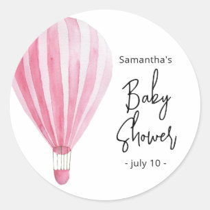 Sticker Rond Baby shower de montgolfière rose