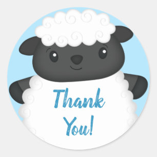 Sticker Rond Baby shower de mouton ferme Blue Boy